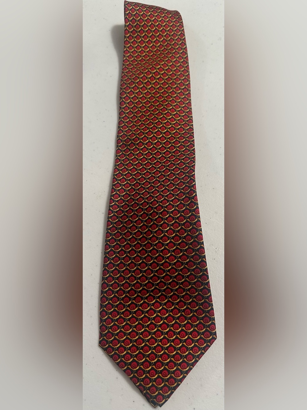COLLECTION XXI by Rachel Red, Navy and Gold Geometric Pattern Men's Tie